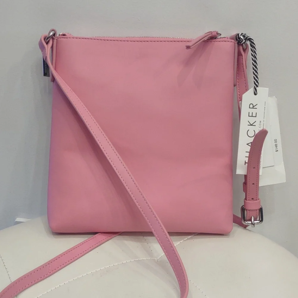 💖Thacker Pink Leather Crossbody Purse Handbag Adjustable Strap Zip Handbag NEW - Picture 4 of 11